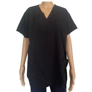 Beverly Hills Uniform medical scrub top black V-neck split hem cargo pockets XL